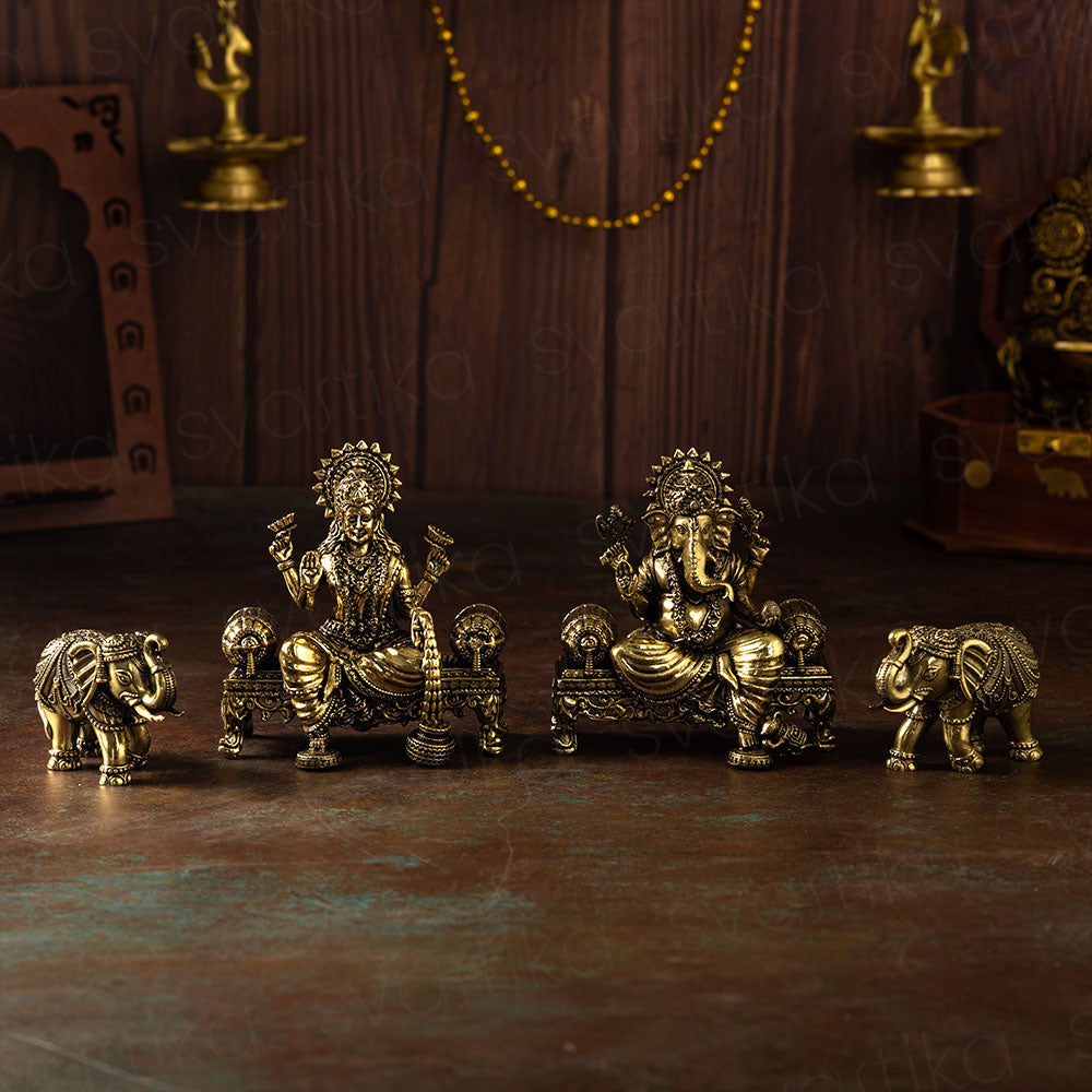 lakshmi ganesh brass murti with elephant pair for home