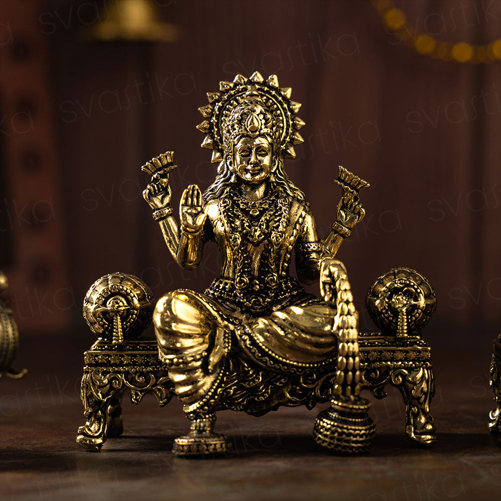 brass lakshmi & ganesha with elephant idols set 