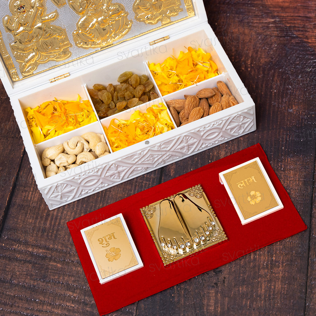 Svastika Ganesh Lakshmi Saraswati Pocket Temple - Gold Coated