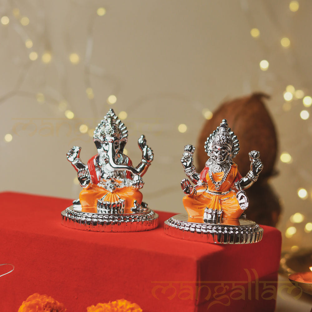 Ganesh Lakshmi Murti Set - Gold & Silver Plated (2.7 Inch)