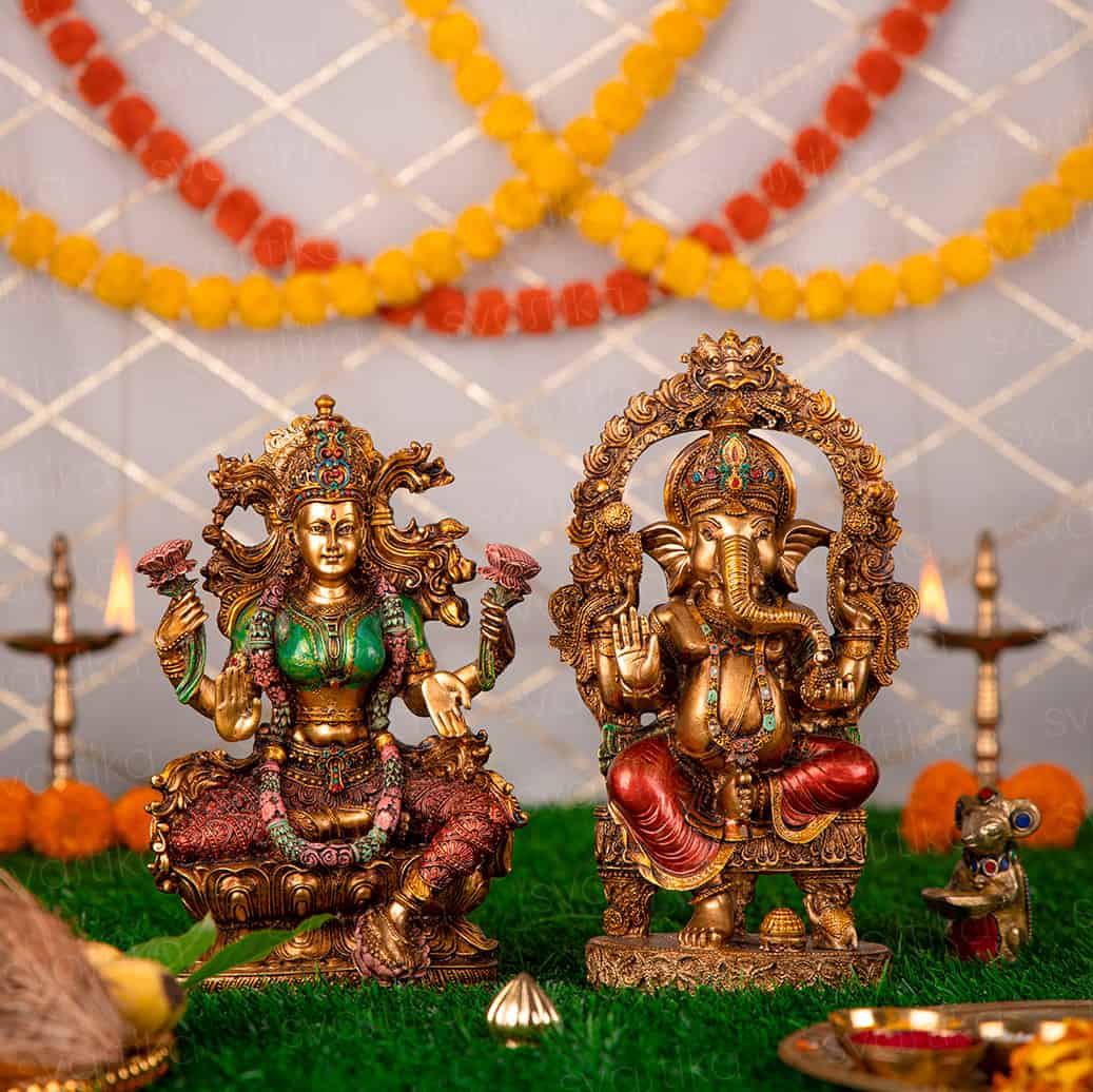 Ganesh lakshmi brass finish murti set for diwali
