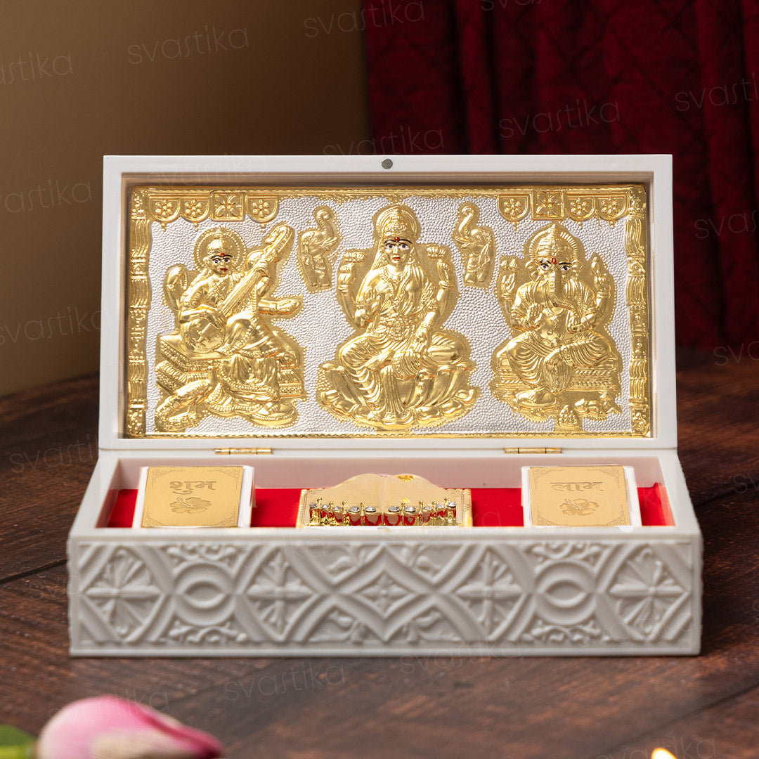 Svastika Ganesh Lakshmi Saraswati Pocket Temple - Gold Coated