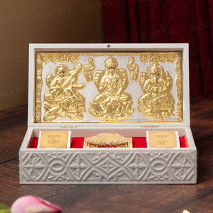 Svastika Ganesh Lakshmi Saraswati Pocket Temple - Gold Coated (Big)