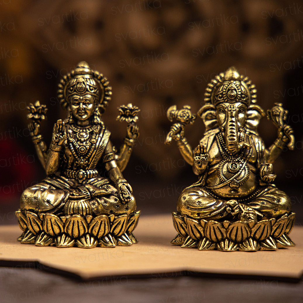 Svastika Lakshmi Ganesh Brass Murti Set for Pooja Room | 3 Inch