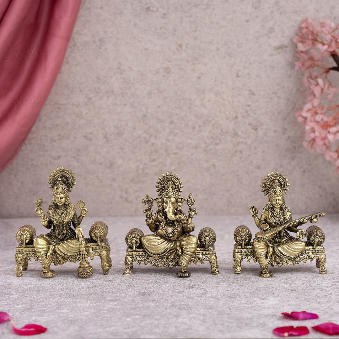 Brass Laxmi Ganesh Saraswati Murti Set