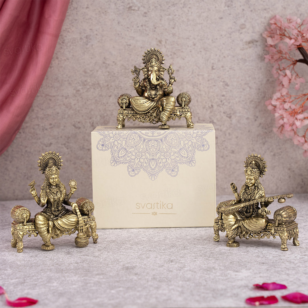 Brass Laxmi Ganesh Saraswati Murti Set