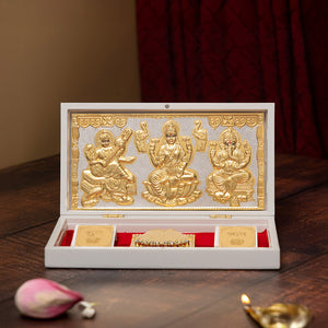Svastika Ganesh Lakshmi Saraswati Pocket Temple - Gold Coated (Small)