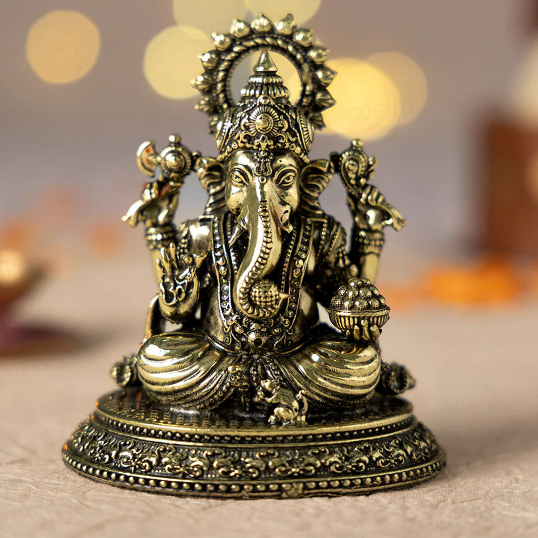 Brass Ganesha Murti | 4" Finely Crafted Sitting Idol for Home Mandir