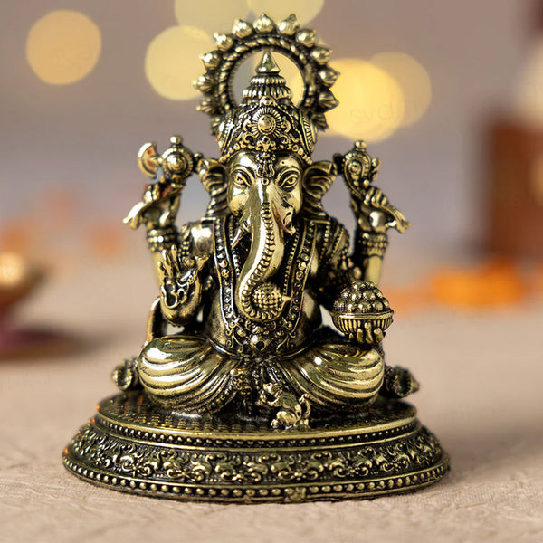 Brass Sitting Ganesha Murti For Home (4 Inch)