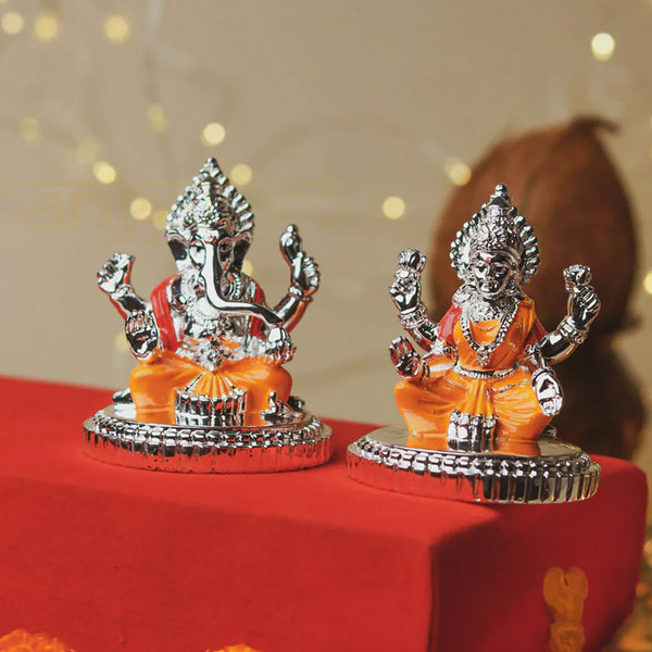 Ganesh Lakshmi Murti Set - Gold & Silver Plated (2.7 Inch)