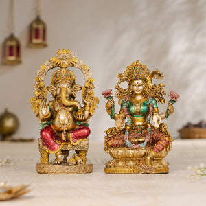 Ganesh Lakshmi Murti With Antique Finish Pair (10 Inch)