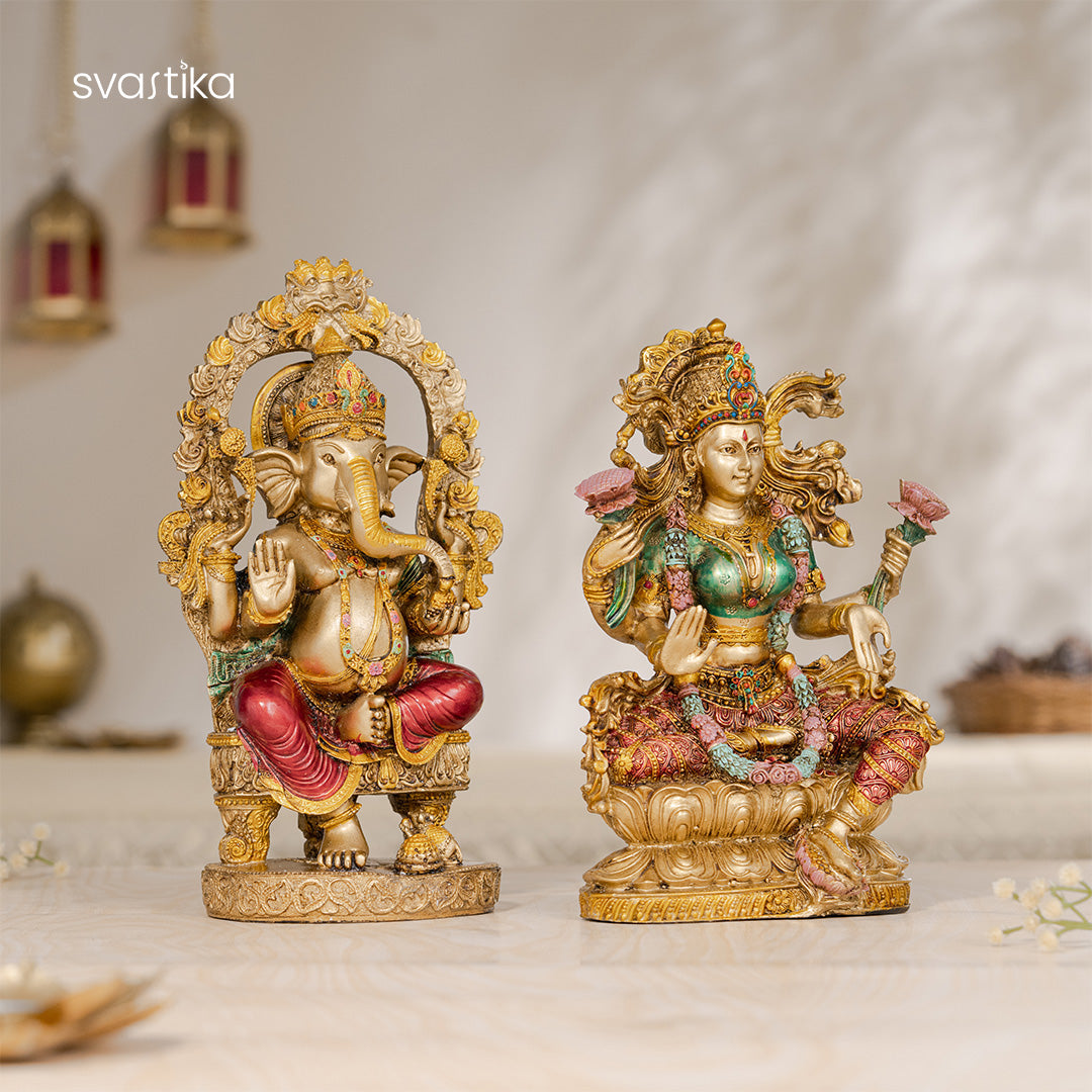 Ganesh Lakshmi idol With Antique Finish Pair 