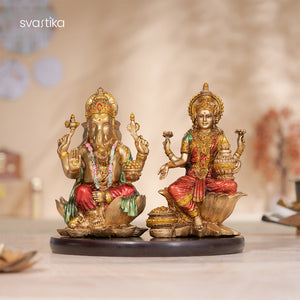 Ganesh Lakshmi With Antique Murti Pair (7 Inch)