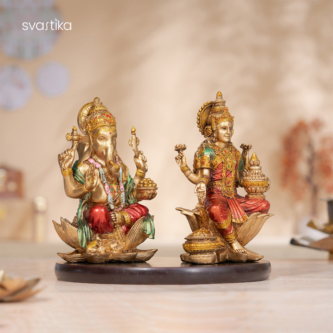 Ganesh Lakshmi Antique Murti Pair 