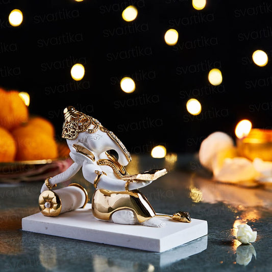 marble gold plated ganesha reading book