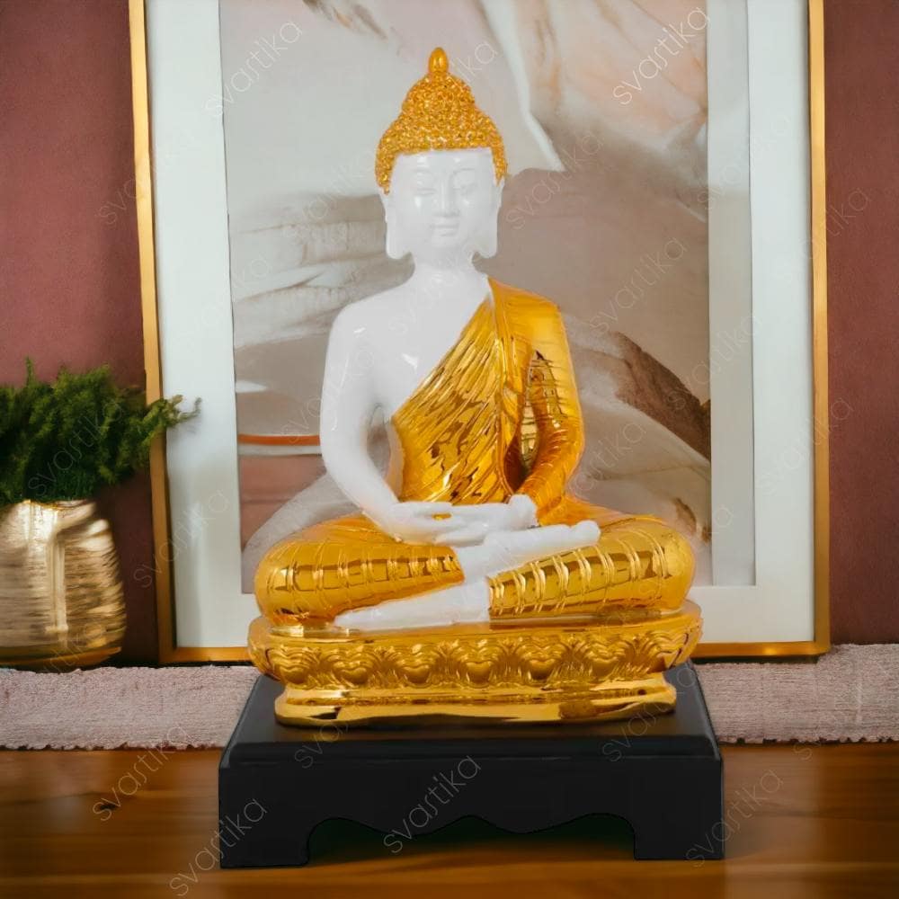 Gold & White 12" Meditating Buddha Statue for Home Decor Gifts