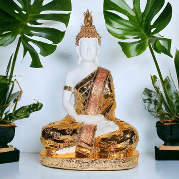 Gold & White Meditating Buddha Statue | Home Decor | 20"