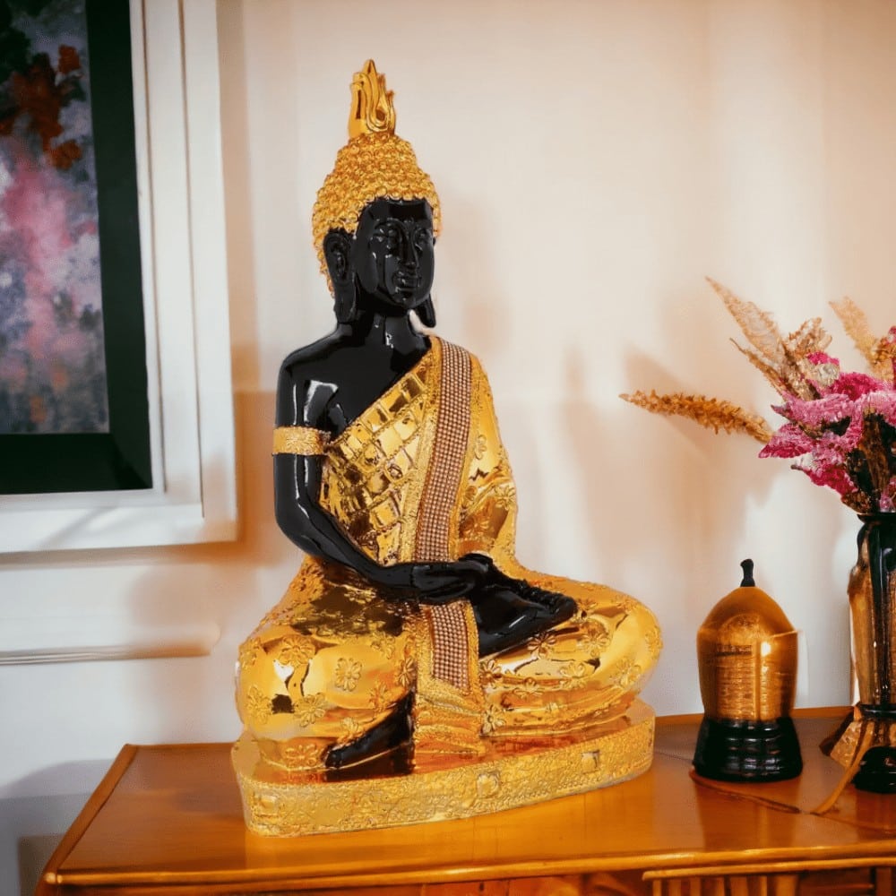 black big meditating buddha statue