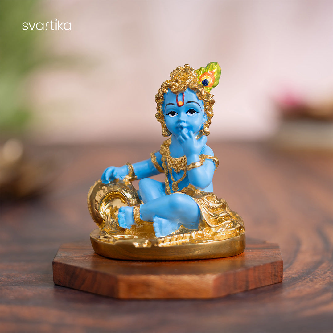 Laddu Gopal Krishna Makhan Murti Gold Plated 
