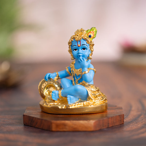 Svastika Laddu Gopal Krishna Makhan Murti - Gold Plated (3.3 Inch)