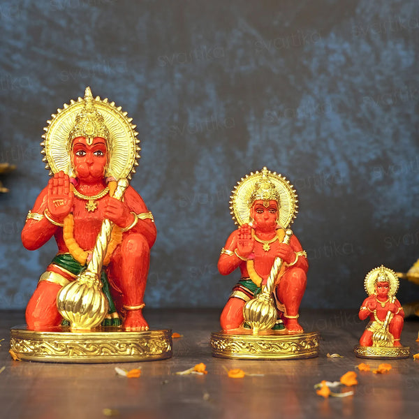 Sinduri Hanuman Murti - Gold Plated (3.5, 6, 9  Inch)