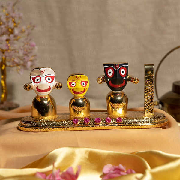 Lord Jagannath, Subhadra, Balabhadra Murti Set - Gold Plated (4 Inch)