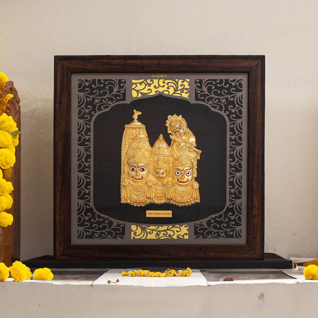 Lord Jagannath Puri 3D Wall Frame | 24K Gold Plated Finish for Decor & Gifting