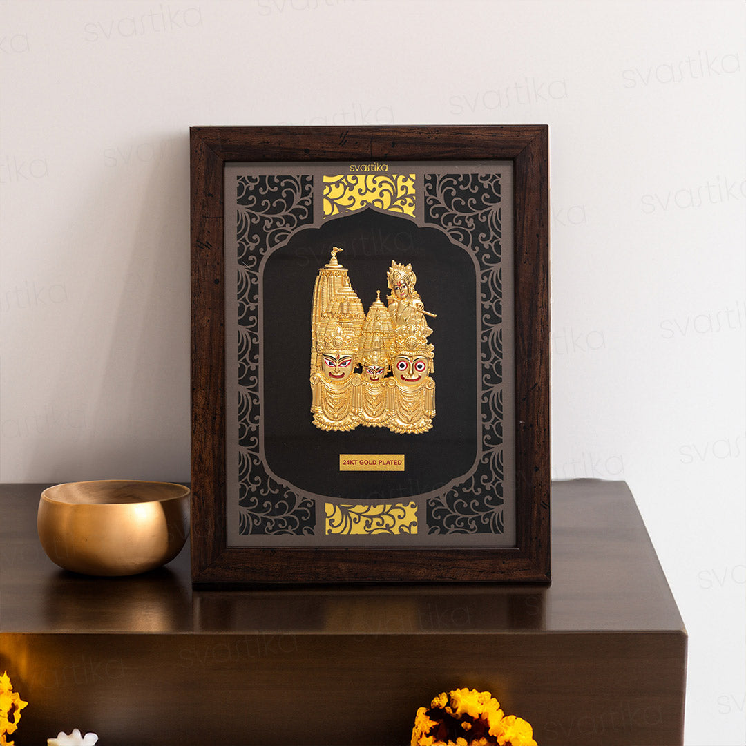 Lord Jagannath Puri 3D Wall Frame - Gold Plated Finish