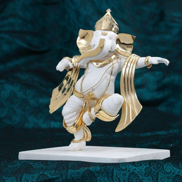 Svastika Dancing Ganesha Idol - 24 Karat Gold Plated
