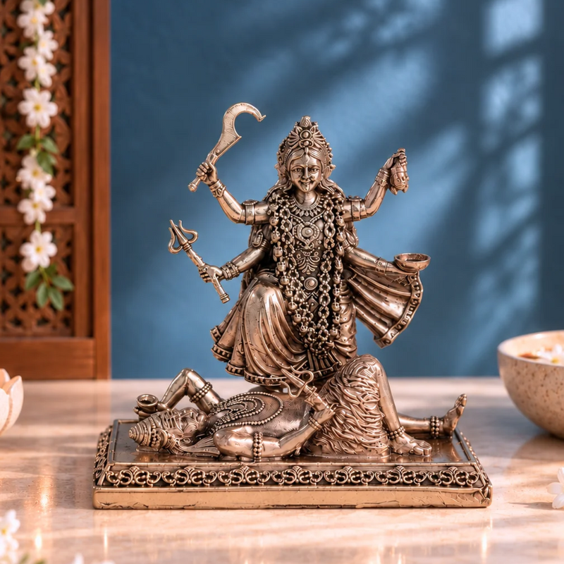 Brass Kali Maa Murti Standing on Lord Shiva (4 Inch)