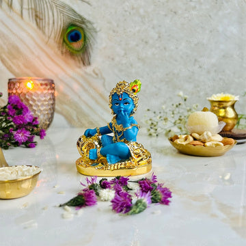 Laddu Gopal Krishna Eating Makhan Murti | 24 Karat Gold Plated (3.5 Inch)