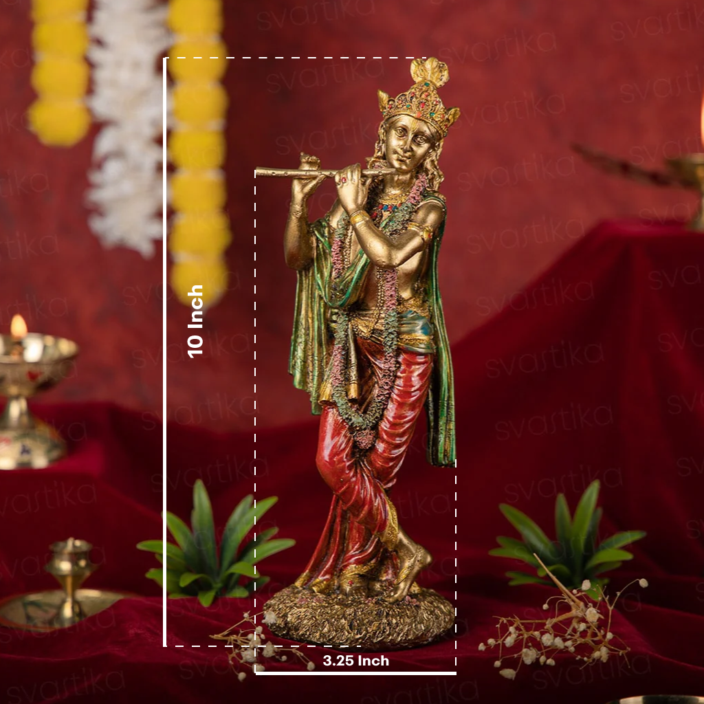 antique standing lord krishna idol playing flute