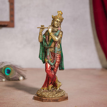 Krishna Standing Statue Metal Finish 10 Inch