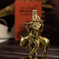brass krishna with calf murti for pooja mandir 