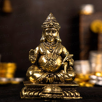 Lord of Wealth Kubera Brass Statue with Mongoose | 4 inch