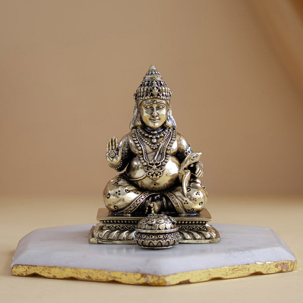 Brass Lord Kubera Statue with Mongoose (4 Inches)