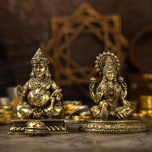 Brass Maa Lakshmi & Kuber Statue Pair (4 Inch)