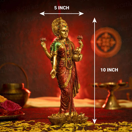 Goddess Lakshmi Standing Idol (Antique/Copper Finish) - 10 Inch
