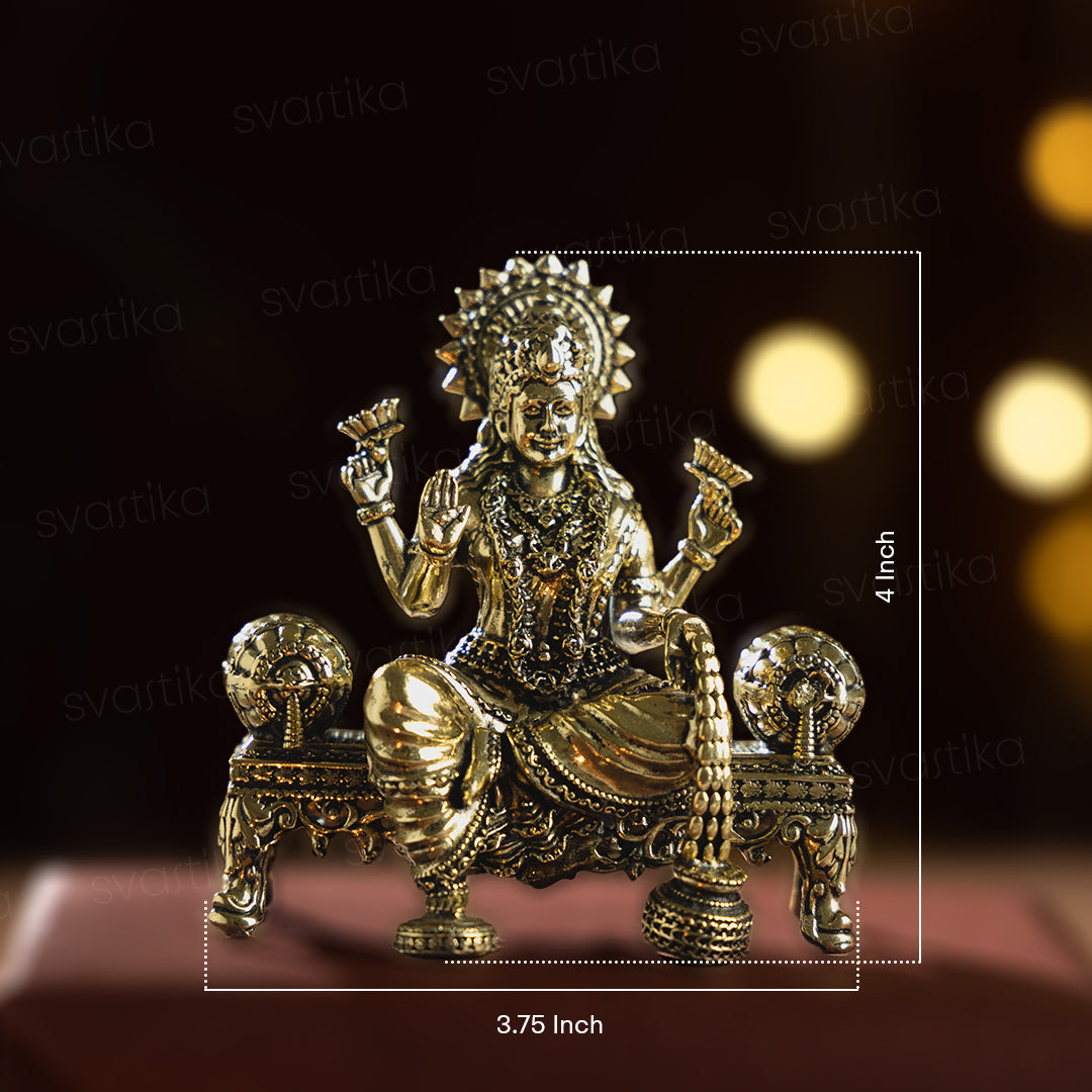 Brass Laxmi Ganesh Saraswati Murti Set | 4" Idols Virajman on Singhasan | Lovely Complete Idol Set for Pooja Room