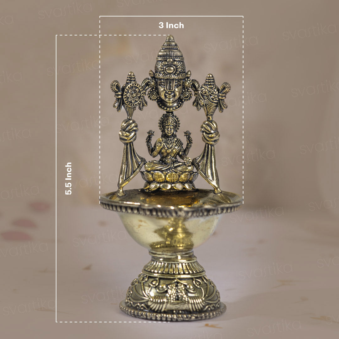 Tirupati Balaji Lakshmi Divine Brass Diya | 5.5" Lakshmi Balaji Oil Lamp for Pooja & Entrance