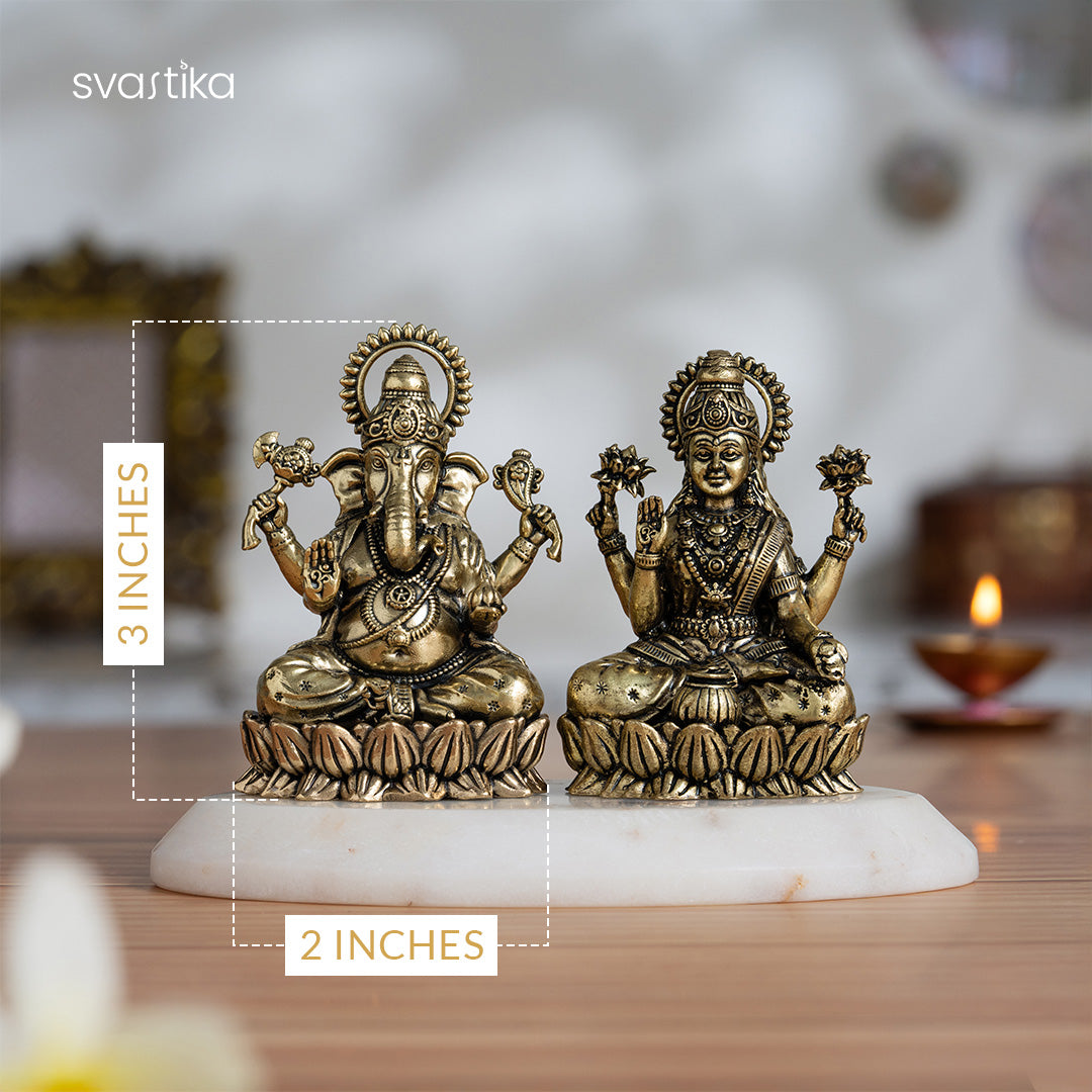 seated ganesh lakshmi brass murti pair