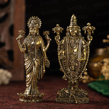 Premium Lord Venkateswara & Mata Lakshmi Standing Brass Idols | 6 Inch