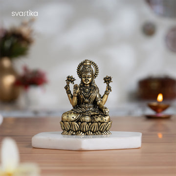 Brass Lakshmi Idol Sitting on Lotus 