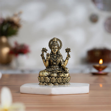 Brass Lakshmi Idol Sitting on Lotus (3 Inch)