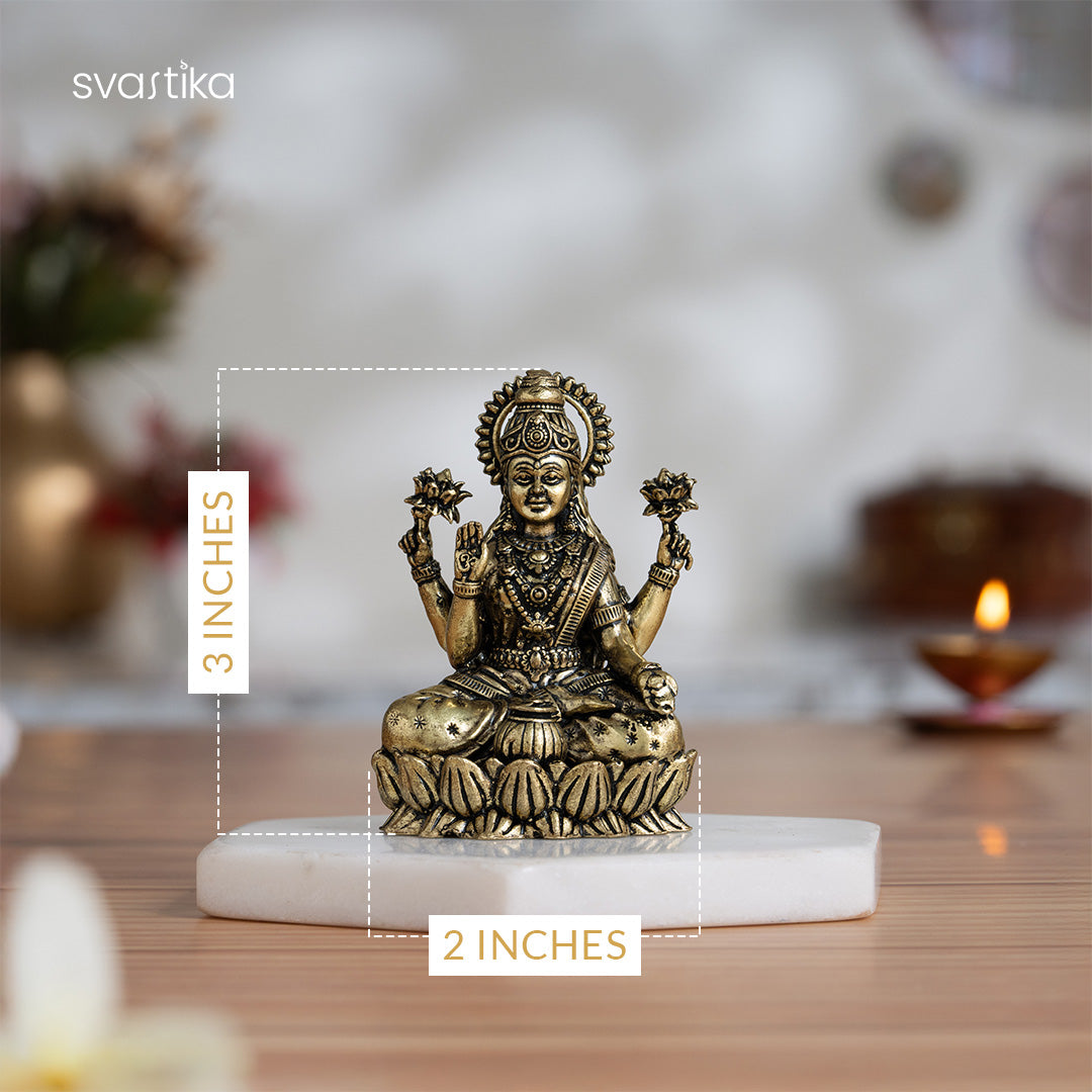 Brass Lakshmi Idol Sitting on Lotus 