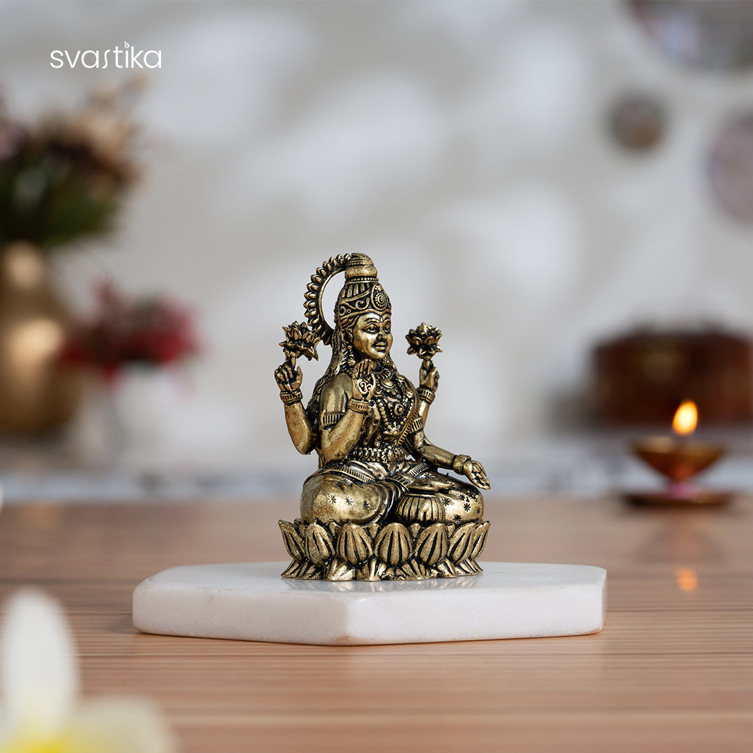 Brass Lakshmi murti Sitting on Lotus 