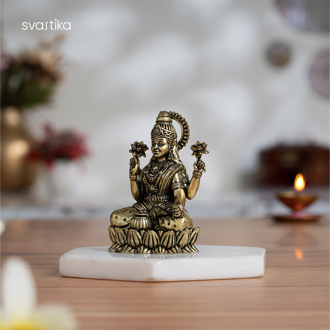 Brass Lakshmi statue Sitting on Lotus 