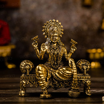 Goddess Lakshmi Brass Idol Sitting on Singhasan | 4 Inch