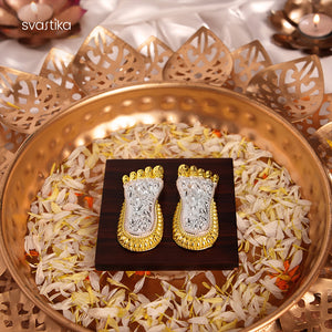 Maa Lakshmi's Charan Paduka on Elegant Base - Gold & Silver Plated