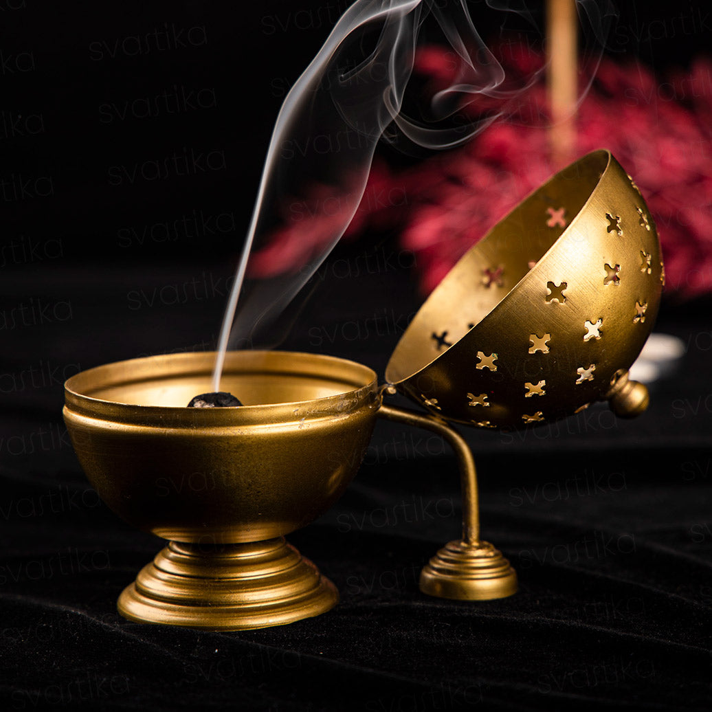 Brass Round Lid Loban Dhoop Burner